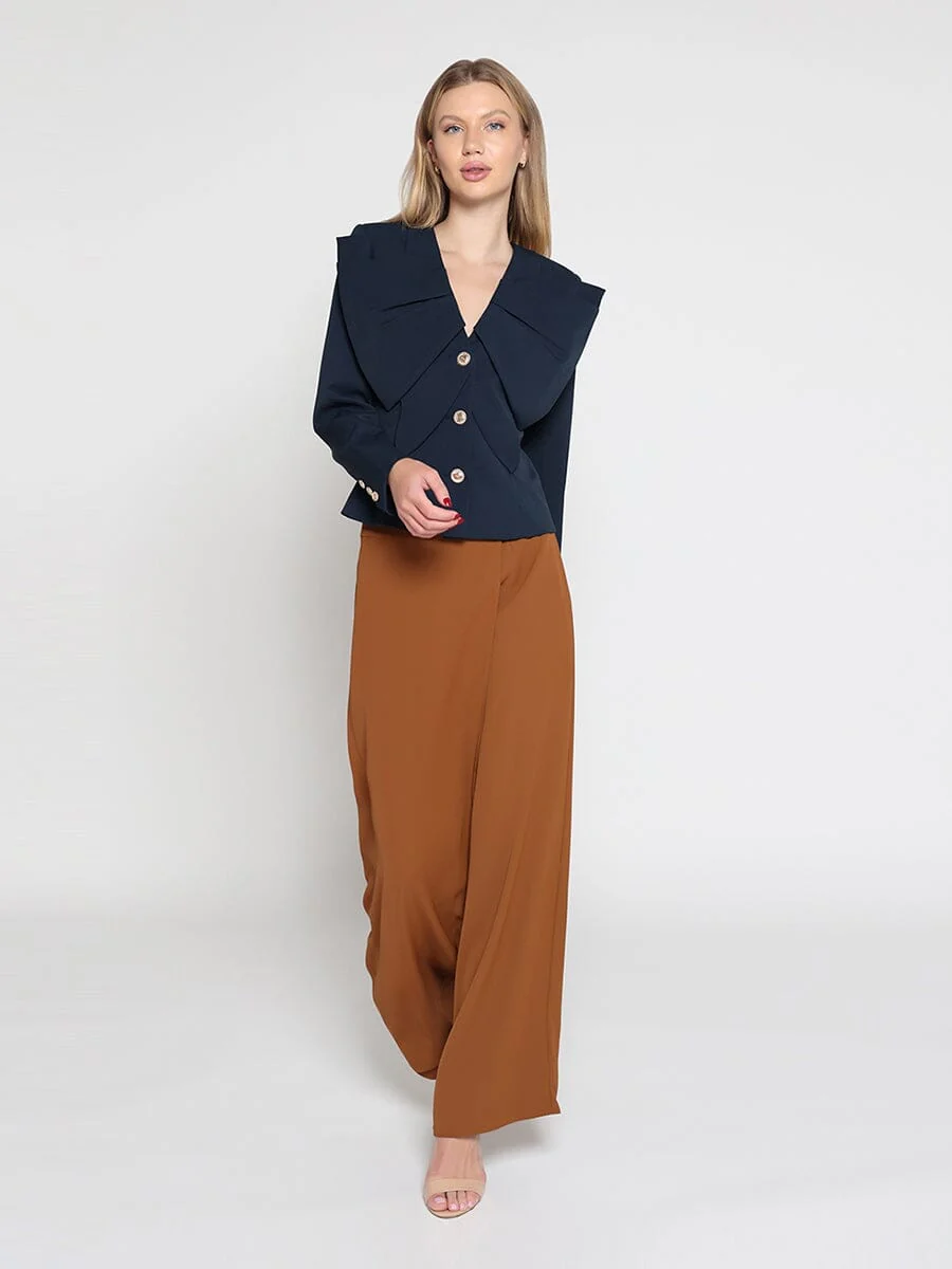 Ruffle Front With Button Long Sleeve Jacket - Image 2
