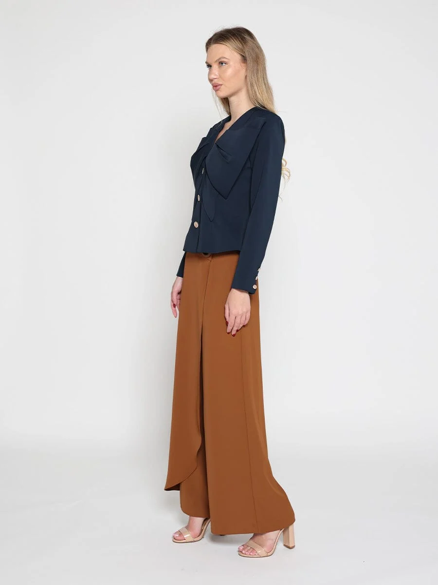 Ruffle Front With Button Long Sleeve Jacket - Image 3