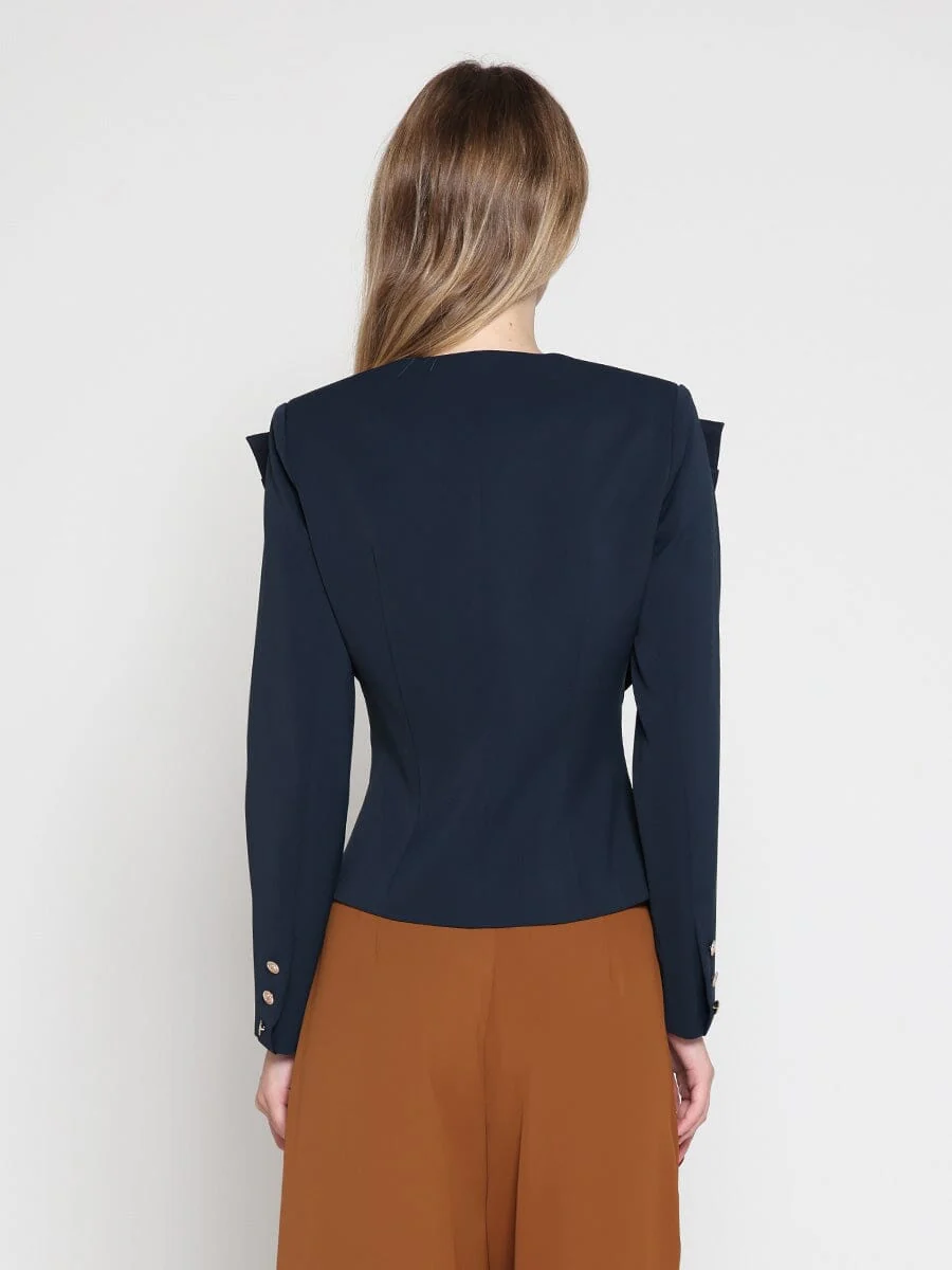 Ruffle Front With Button Long Sleeve Jacket - Image 4