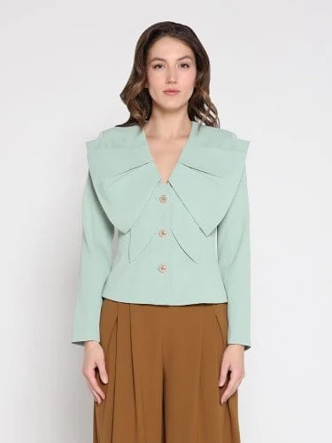 Ruffle Front With Button Long Sleeve Jacket - Image 5