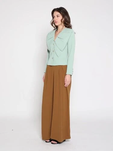 Ruffle Front With Button Long Sleeve Jacket - Image 7
