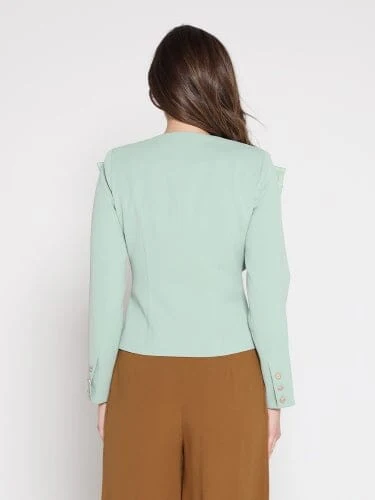Ruffle Front With Button Long Sleeve Jacket - Image 8