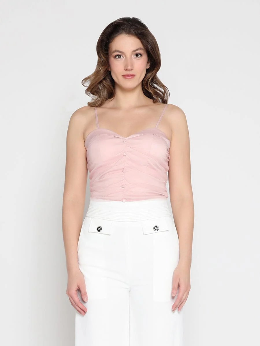 Ruffled Detail Mesh Fabric Top with Straps - Image 5