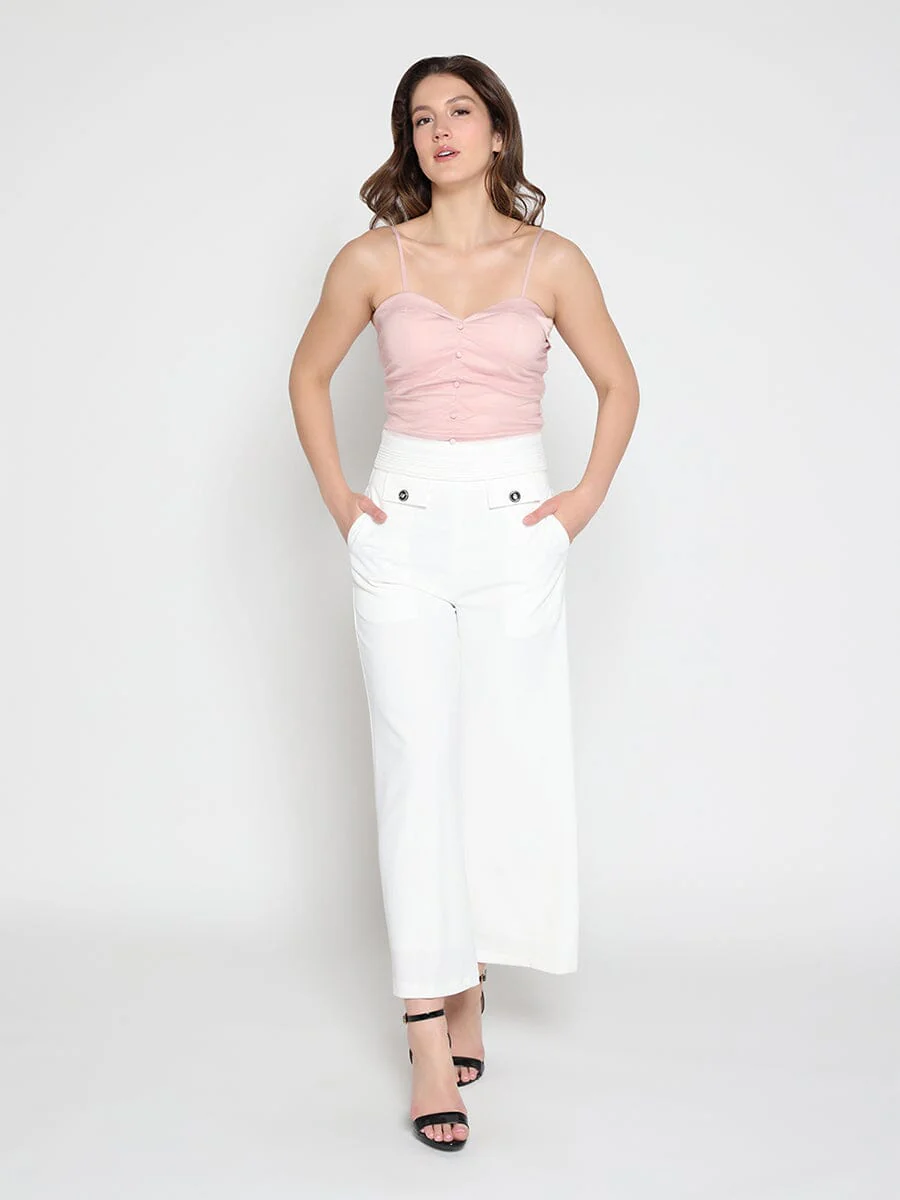 Ruffled Detail Mesh Fabric Top with Straps - Image 6