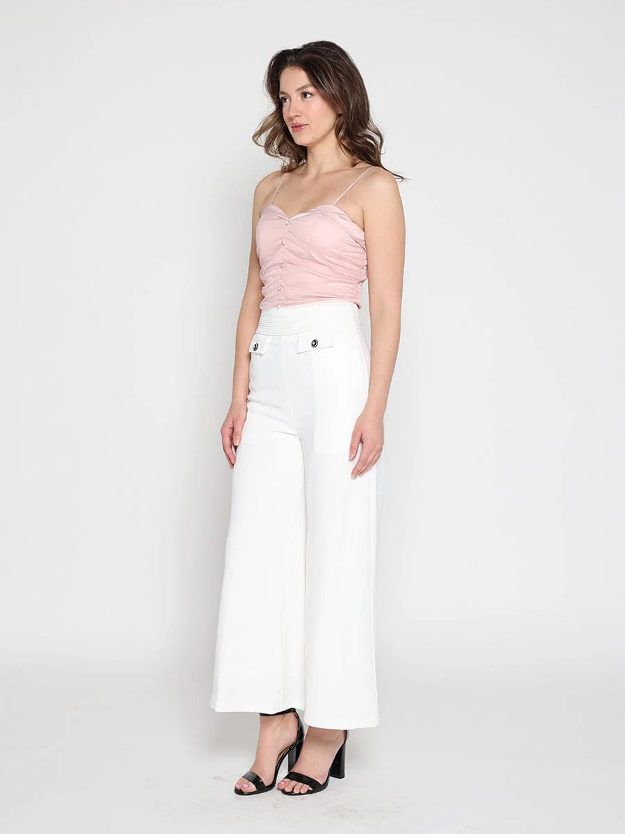 Ruffled Detail Mesh Fabric Top with Straps - Image 7