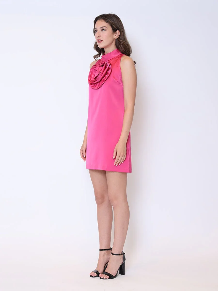 Satin Flower Applique Halter Mini Dress - Image 3
