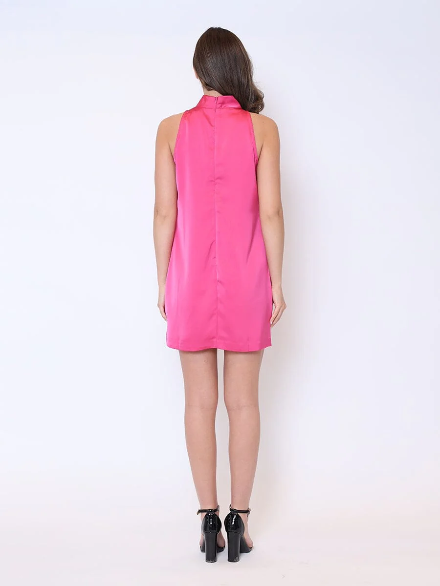 Satin Flower Applique Halter Mini Dress - Image 4