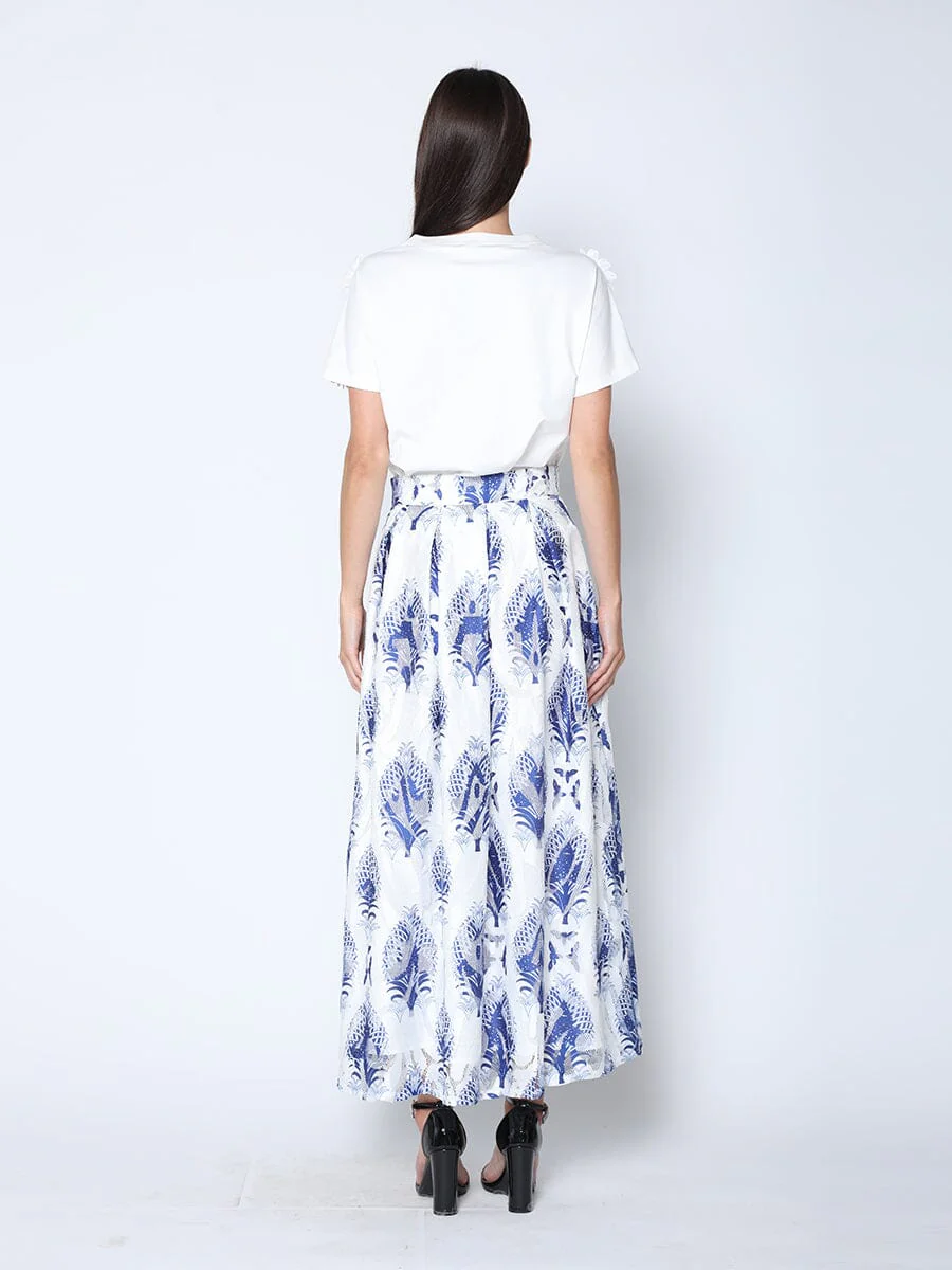 See-Through Plant Print Flare Skirt with Lining - Image 4