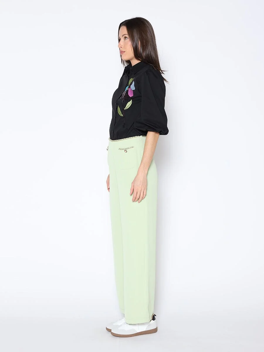 Sequin Embroidery Flower Detail Puff Sleeve Shirt - Image 3