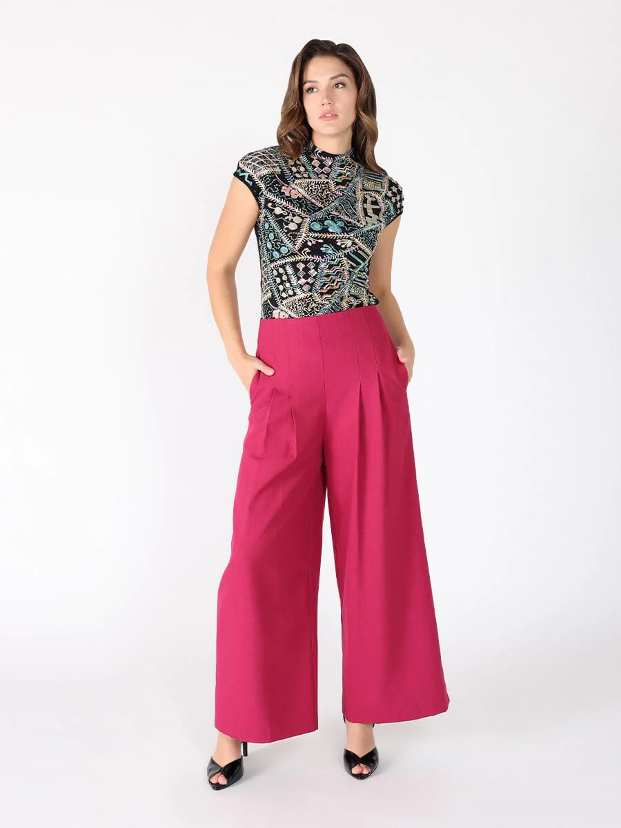 Sequin Stitched Front Cap Sleeve Mock Neck Top - Image 2