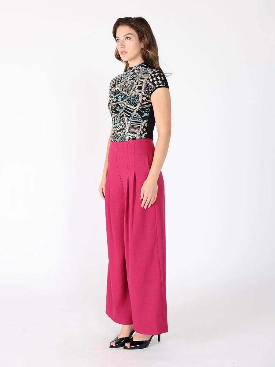 Sequin Stitched Front Cap Sleeve Mock Neck Top - Image 3