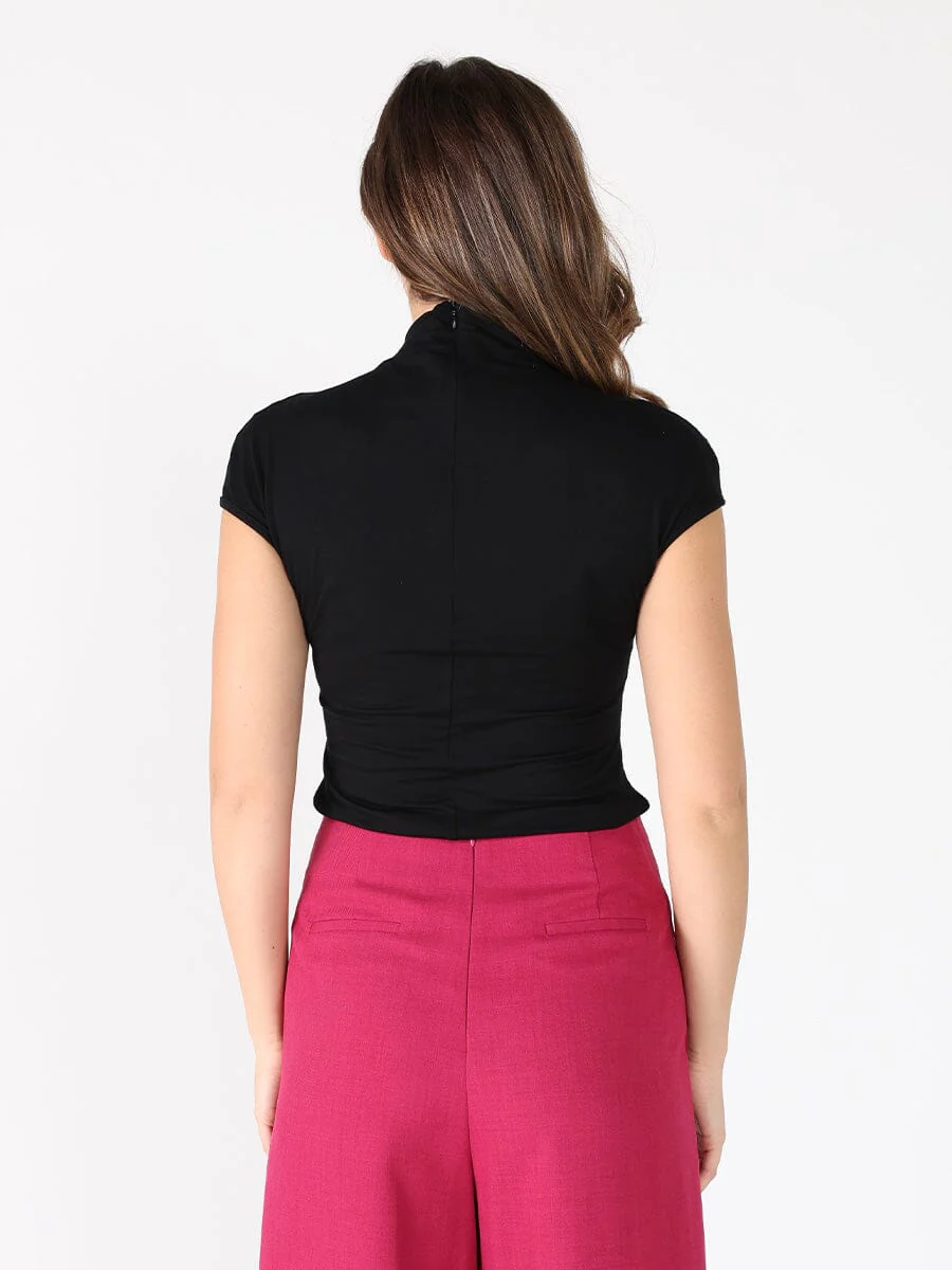 Sequin Stitched Front Cap Sleeve Mock Neck Top - Image 4