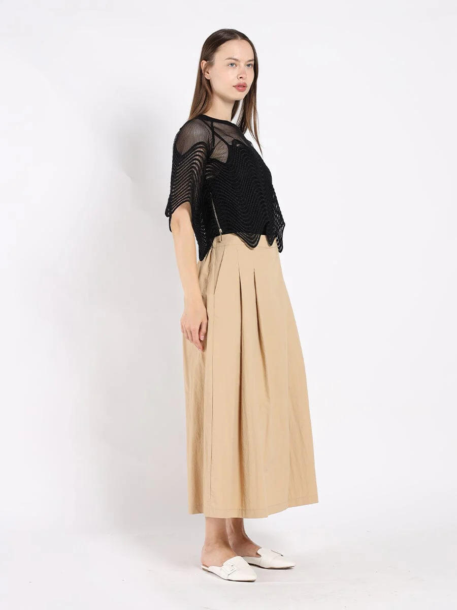 Sheer Crew Neck Mesh Crop Top with Side Zipper - Image 11