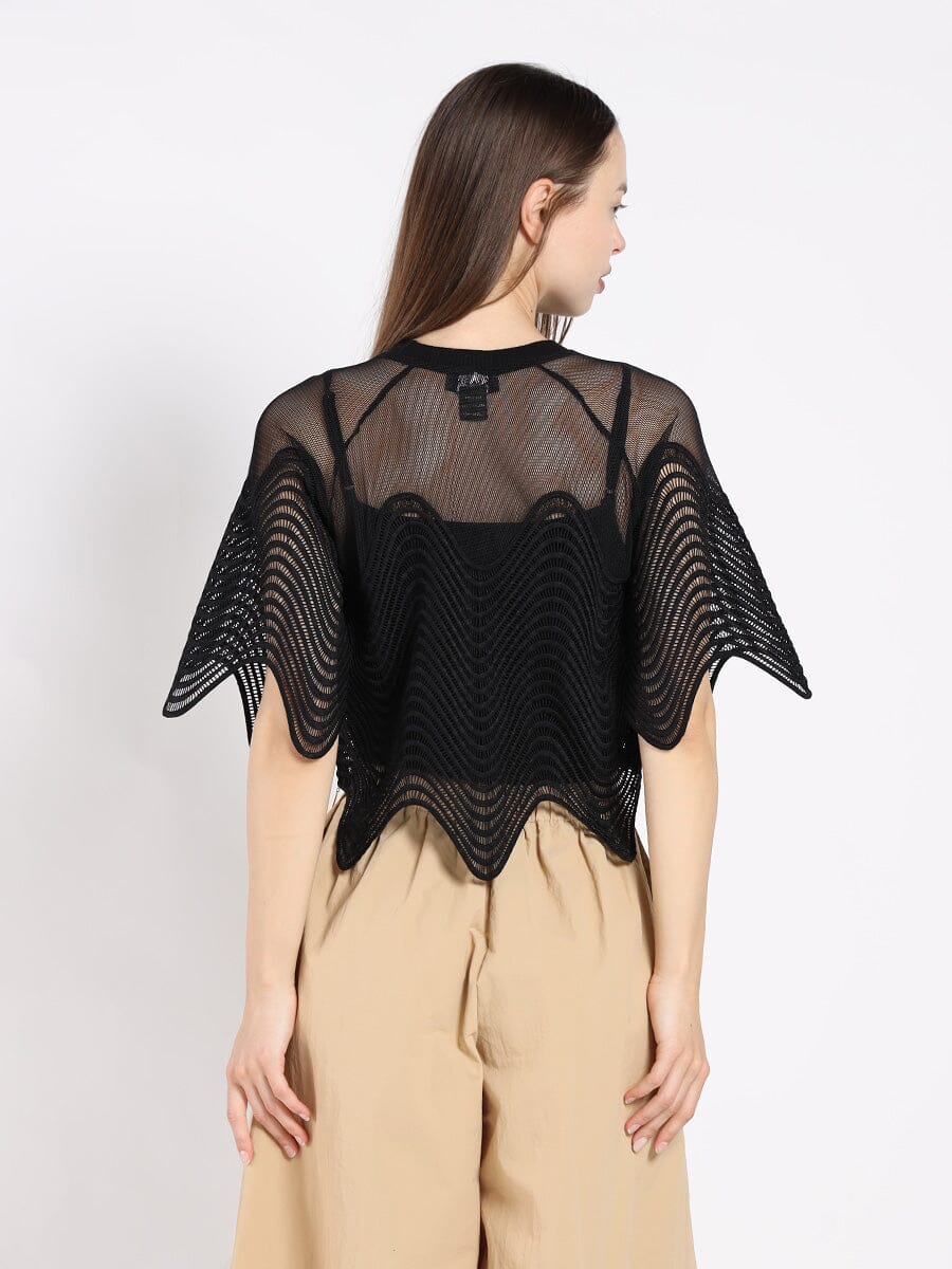 Sheer Crew Neck Mesh Crop Top with Side Zipper - Image 12