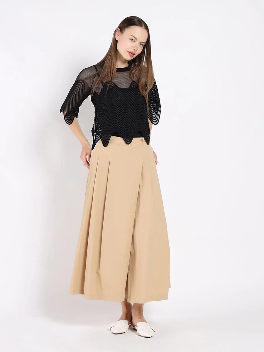 Sheer Crew Neck Mesh Crop Top with Side Zipper - Image 2