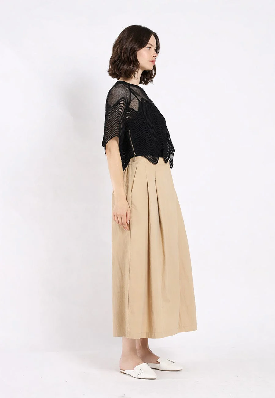 Sheer Crew Neck Mesh Crop Top with Side Zipper - Image 3