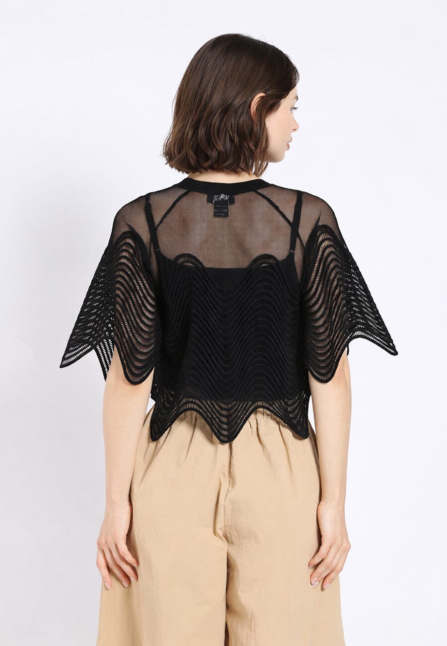 Sheer Crew Neck Mesh Crop Top with Side Zipper - Image 4