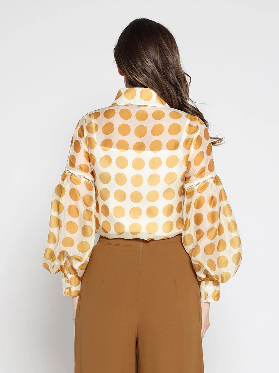 Sheer Polka Dot Pattern Top W/Front Patch Pockets - Image 4