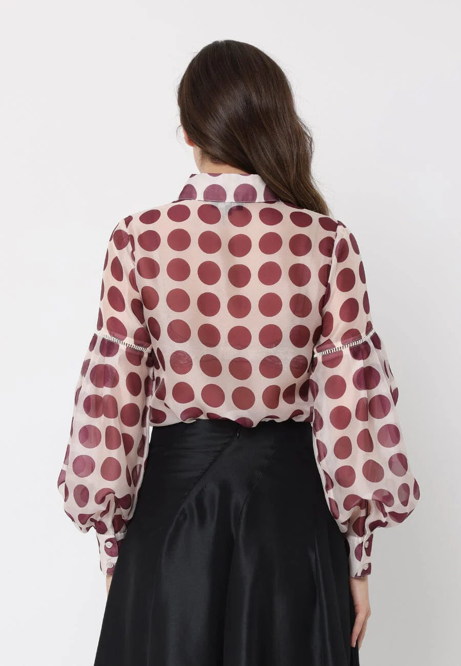 Sheer Polka Dot Pattern Top W/Front Patch Pockets - Image 8