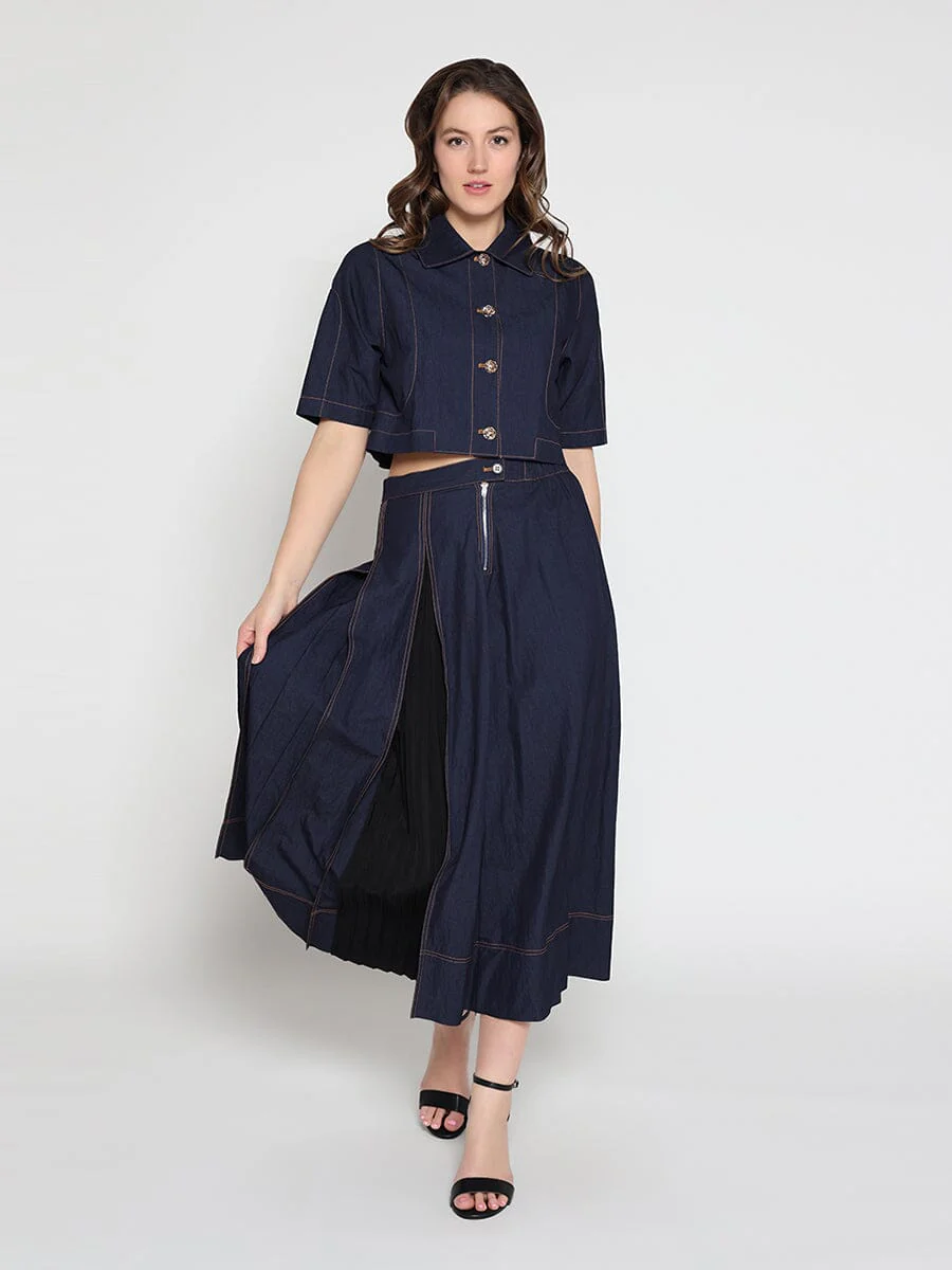 Short Sleeve Button Down Collared Crop Jacket - Image 2