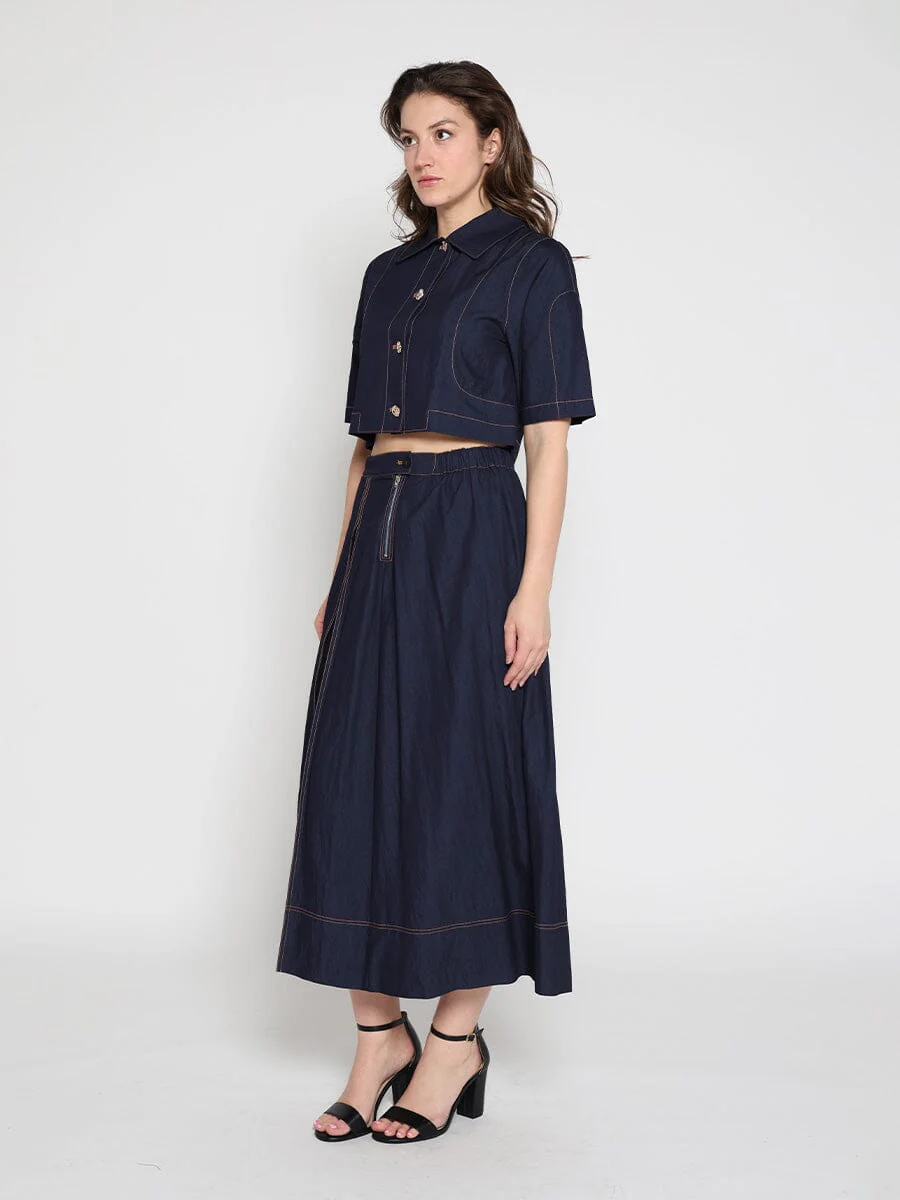 Short Sleeve Button Down Collared Crop Jacket - Image 3