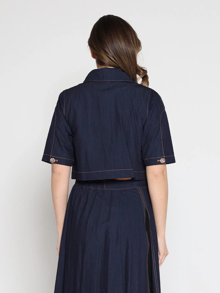 Short Sleeve Button Down Collared Crop Jacket - Image 4