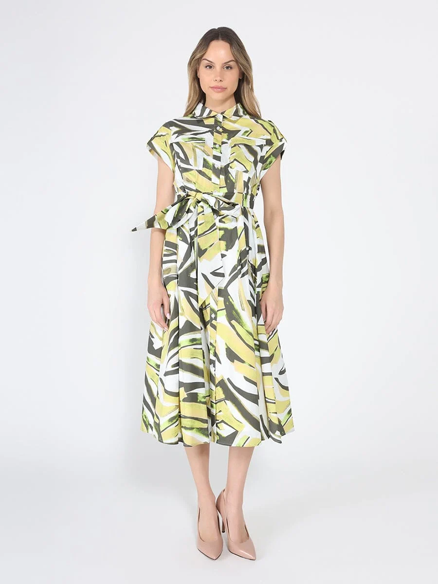 Short Sleeve Button Down Printed Midi Dress