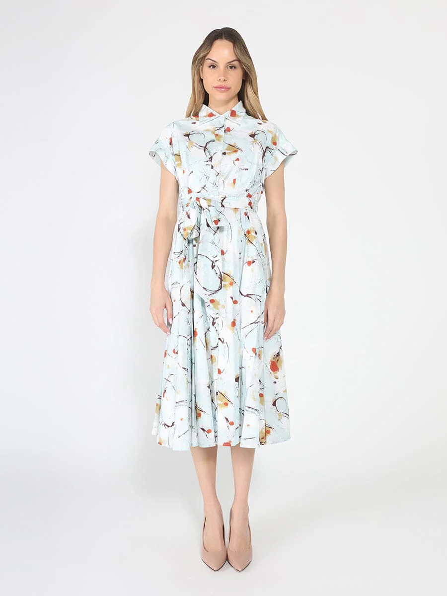 Short Sleeve Elastic Waist Belted Dress