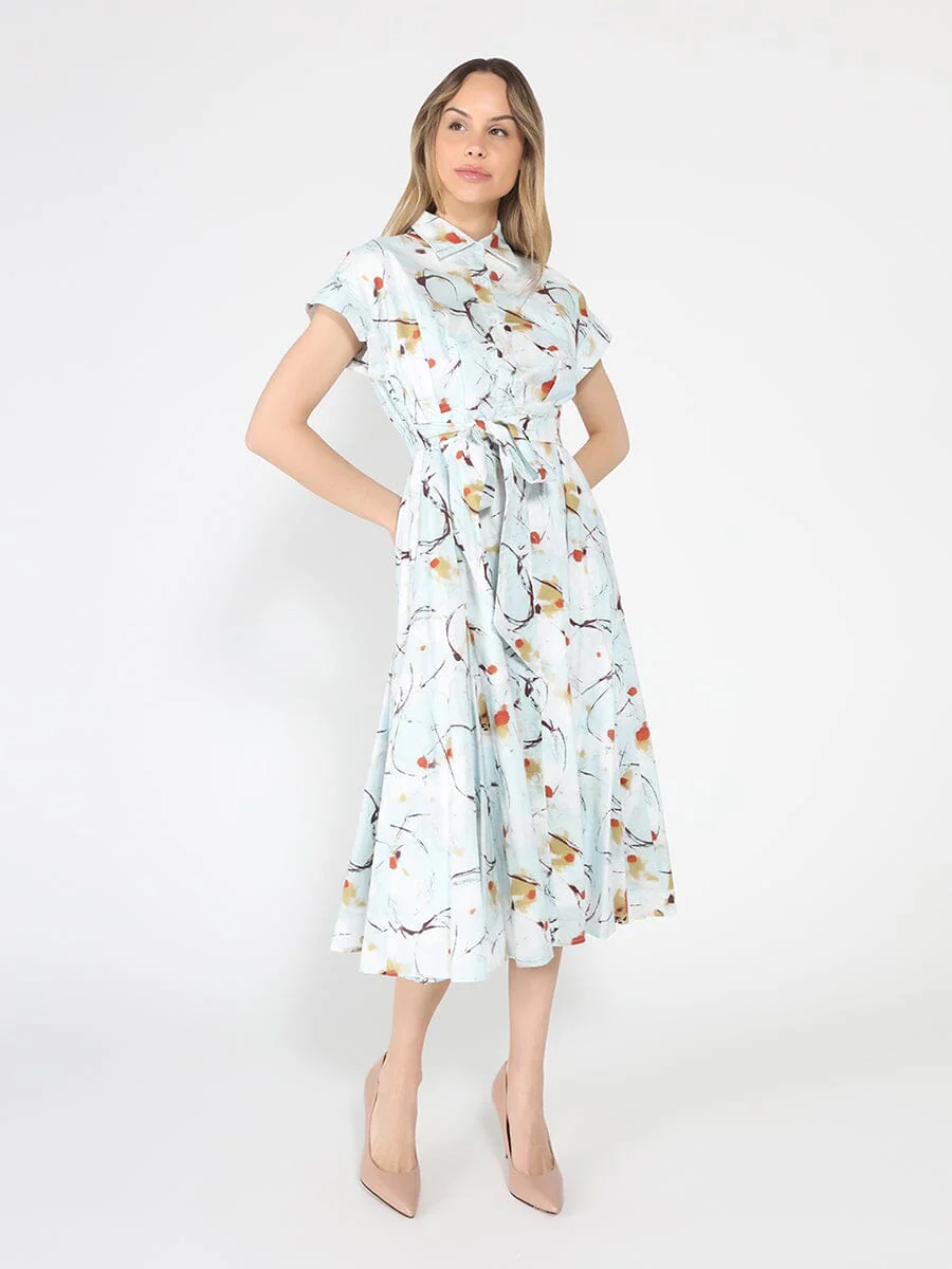Short Sleeve Elastic Waist Belted Dress - Image 2