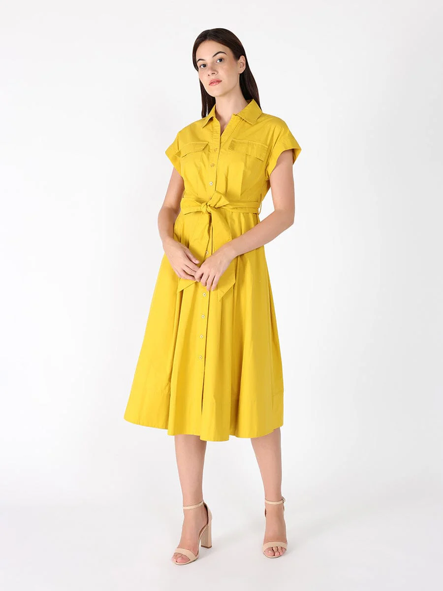 Short Sleeve Front Pockets Dress with Belt - Image 2