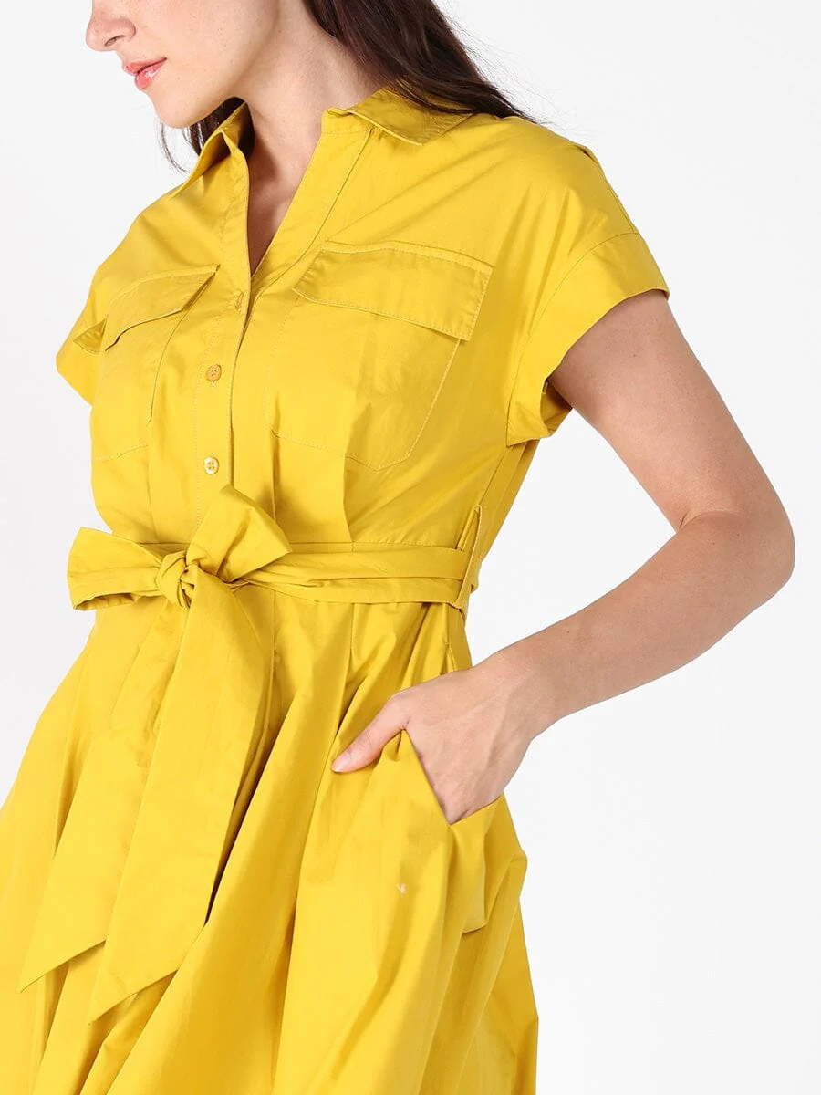 Short Sleeve Front Pockets Dress with Belt - Image 3
