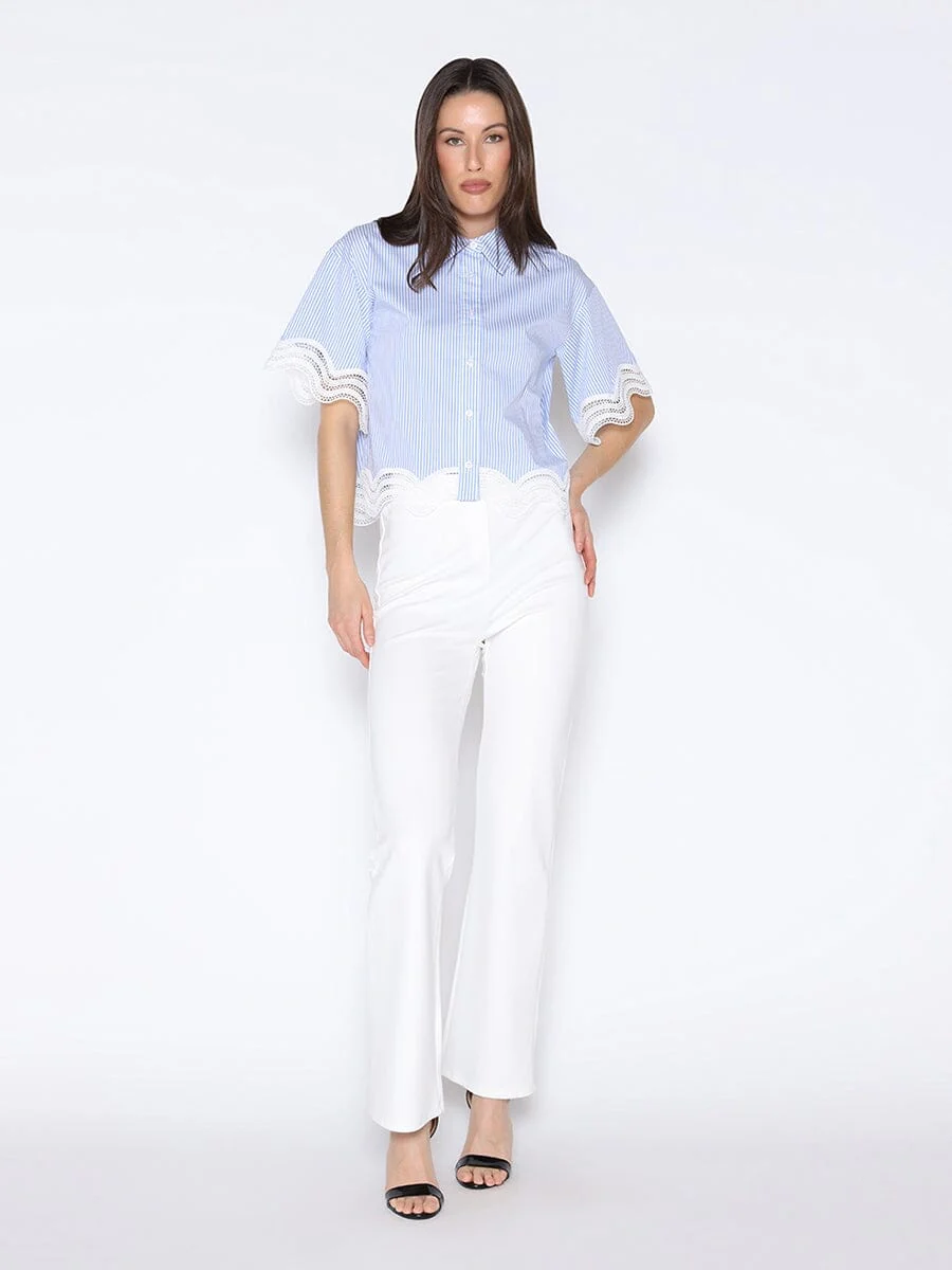 Short Sleeve Lace Trim Stripe Button Down Shirt - Image 2