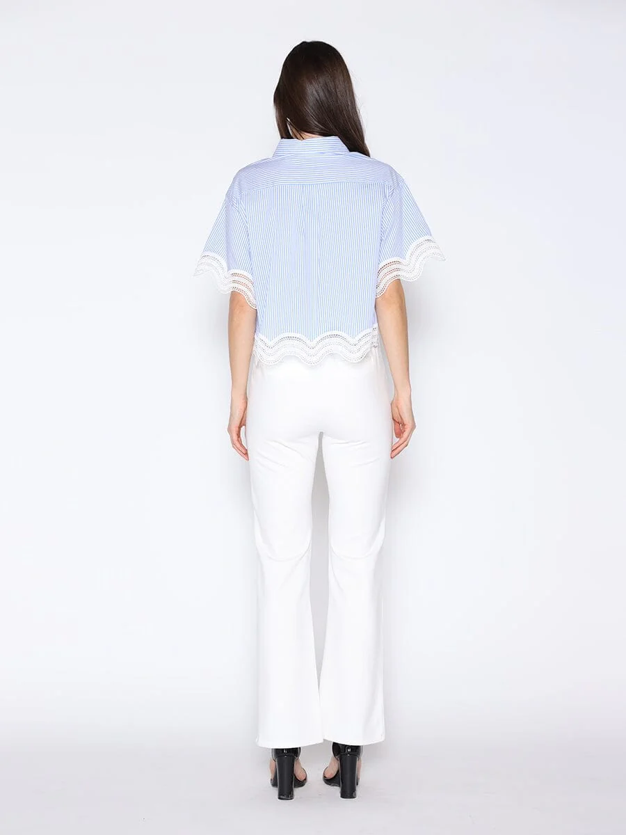 Short Sleeve Lace Trim Stripe Button Down Shirt - Image 4