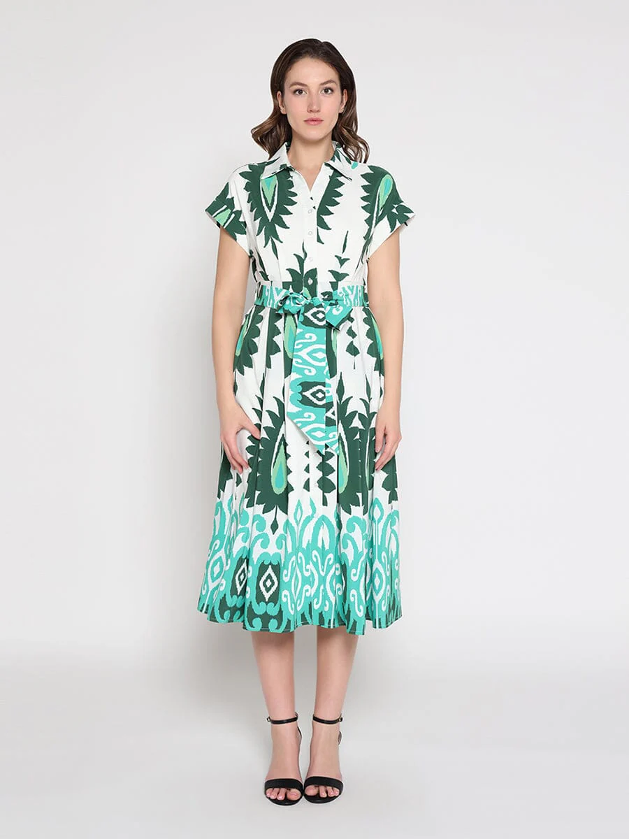 Short sleeve printed dress with elastic back