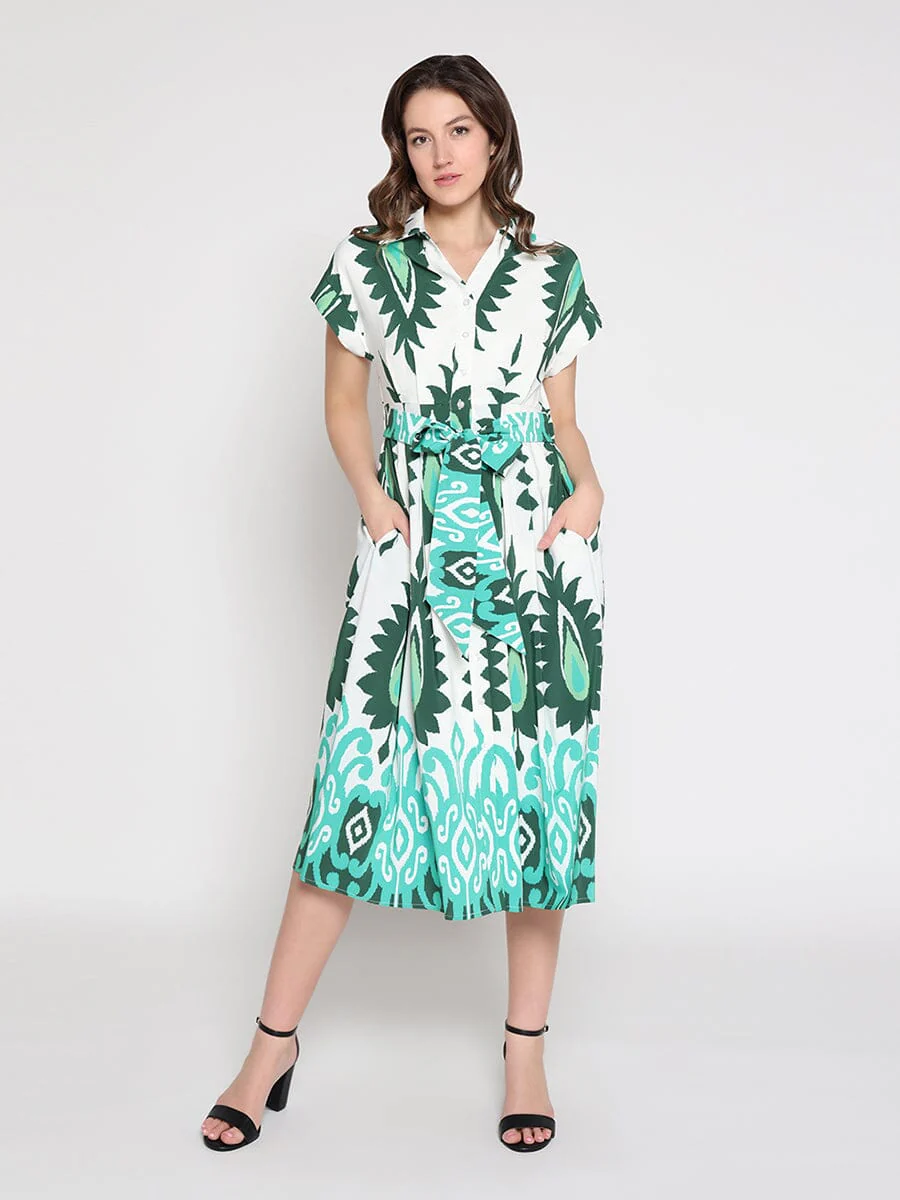 Short sleeve printed dress with elastic back - Image 2