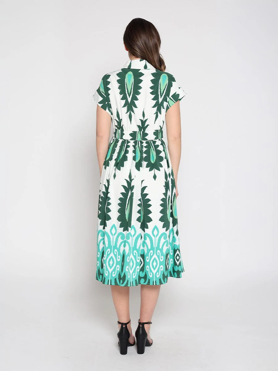 Short sleeve printed dress with elastic back - Image 4