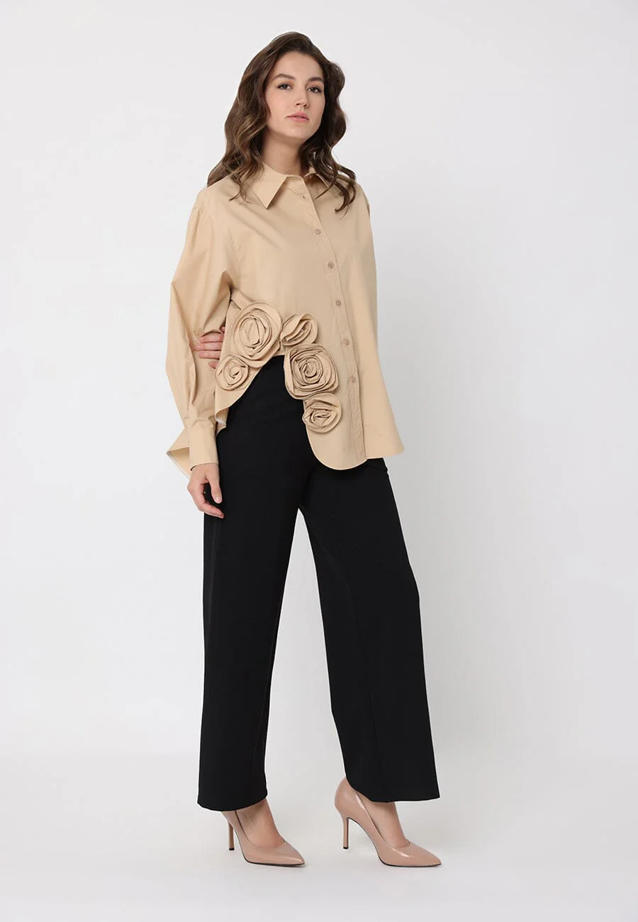SIde flower detail button down long sleeve top - Image 2