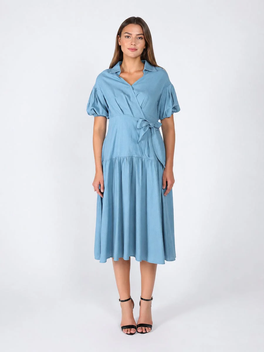 Side waist belt short sleeve dress
