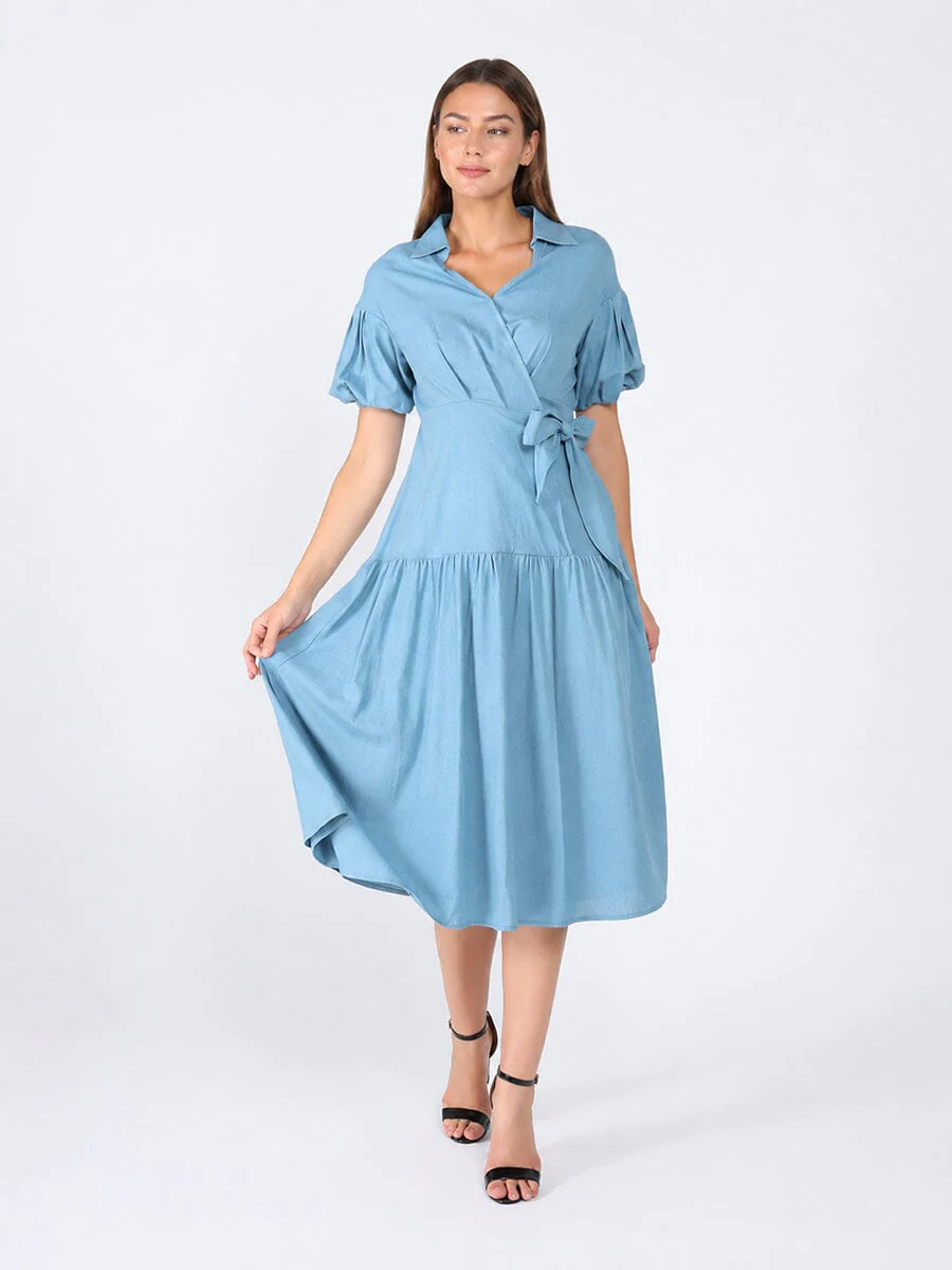 Side waist belt short sleeve dress - Image 2