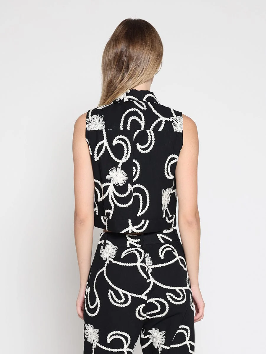 Sleeveless embroidered button down vest - Image 4