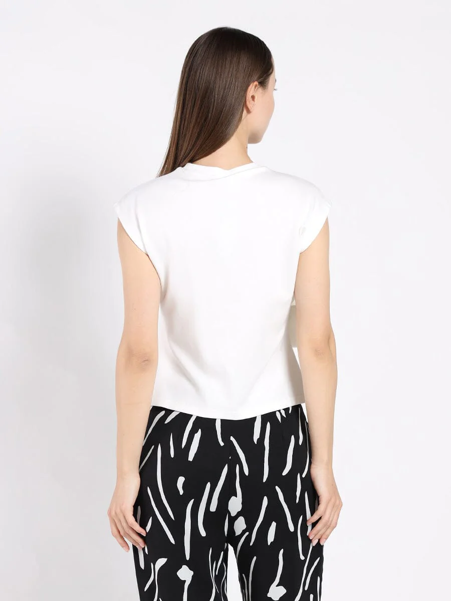 Sleeveless Flower Applique Sharp Asymmetrical Top - Image 12