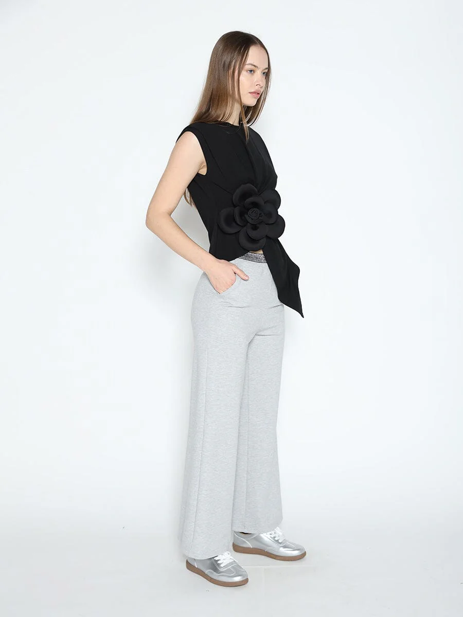 Sleeveless Flower Applique Sharp Asymmetrical Top - Image 15