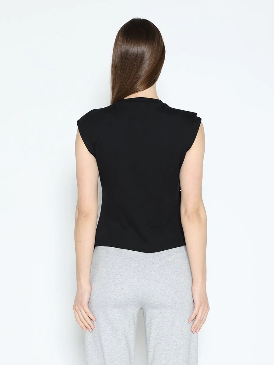 Sleeveless Flower Applique Sharp Asymmetrical Top - Image 16