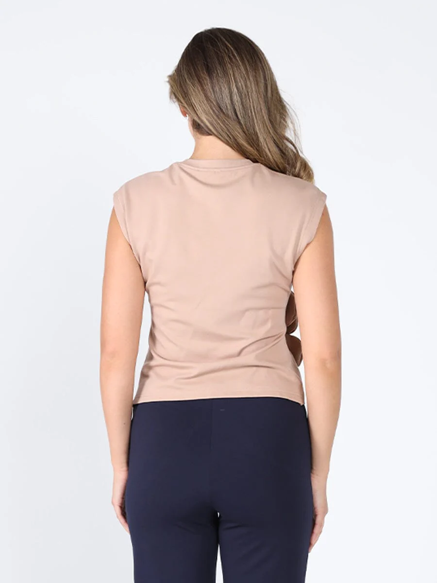 Sleeveless Flower Applique Sharp Asymmetrical Top - Image 4