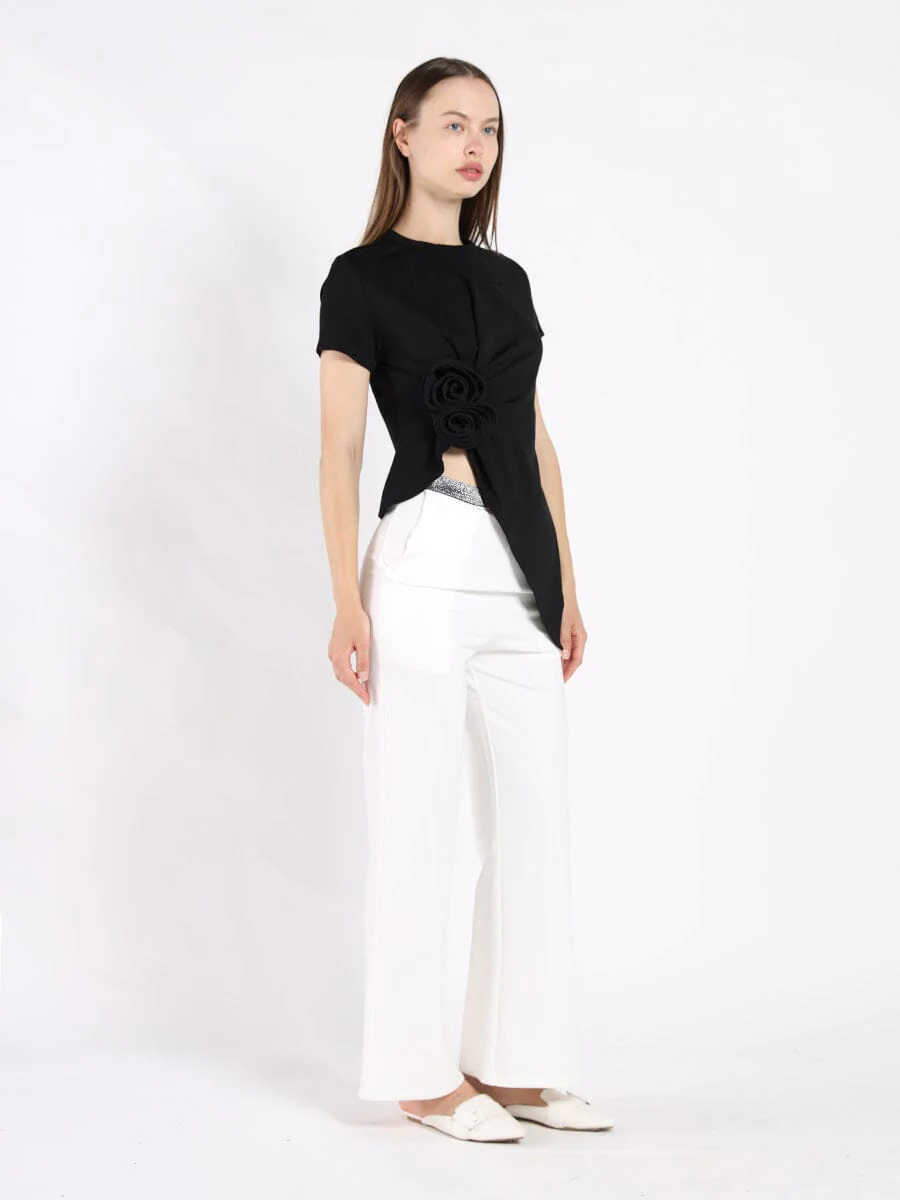 Sleeveless Flower Applique Sharp Asymmetrical Top - Image 11