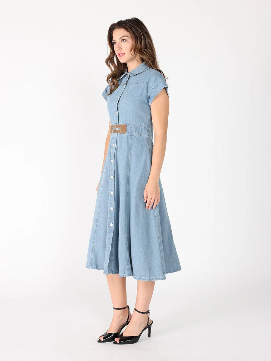 Sleeveless front button open denim dress - Image 3