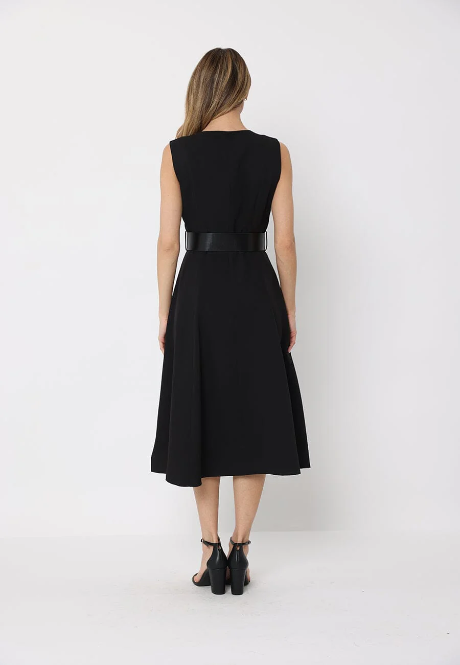 Sleeveless Notched-Lapel Collar Belted Long Jacket - Image 4