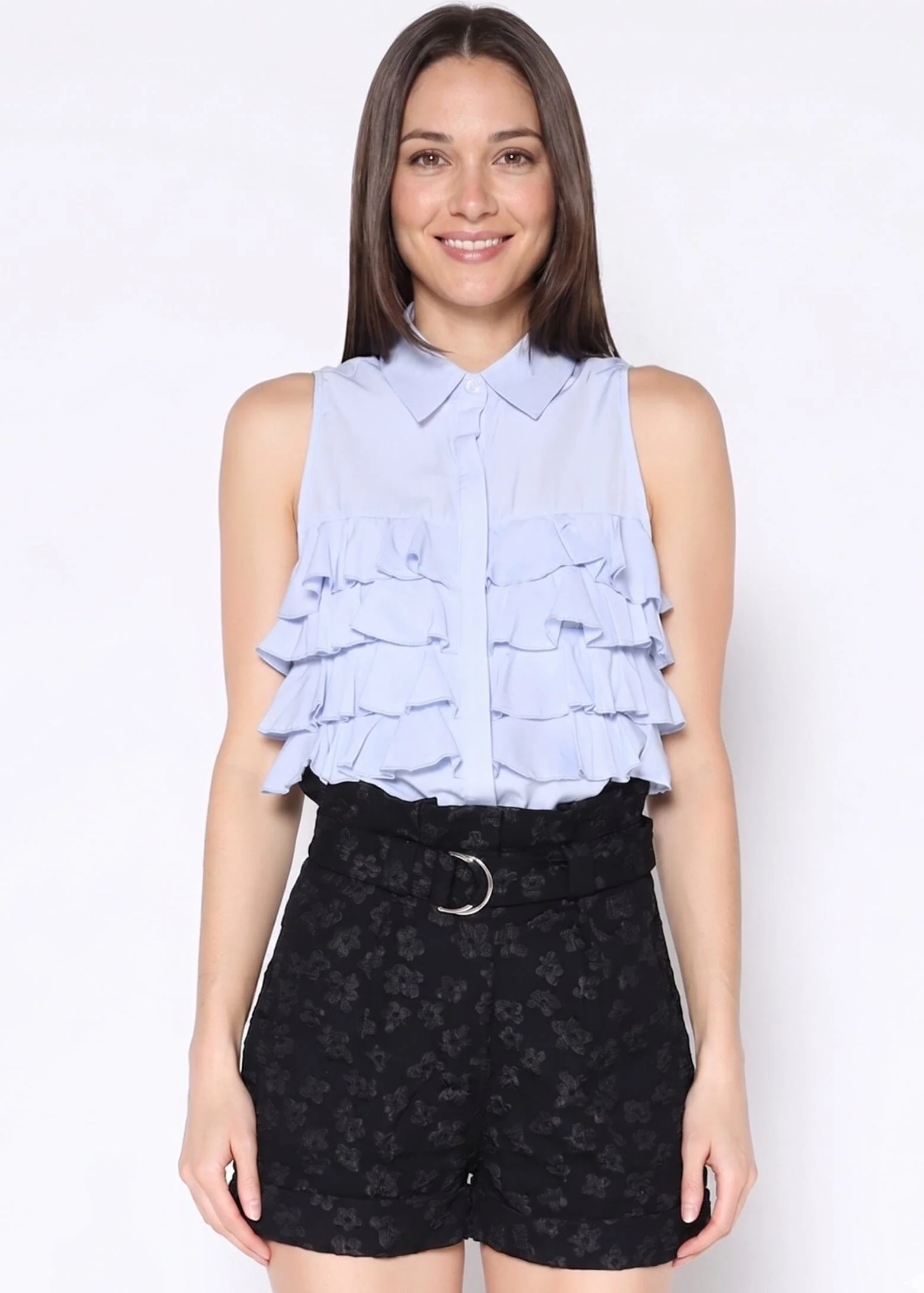 Sleeveless Ruffle Front Top