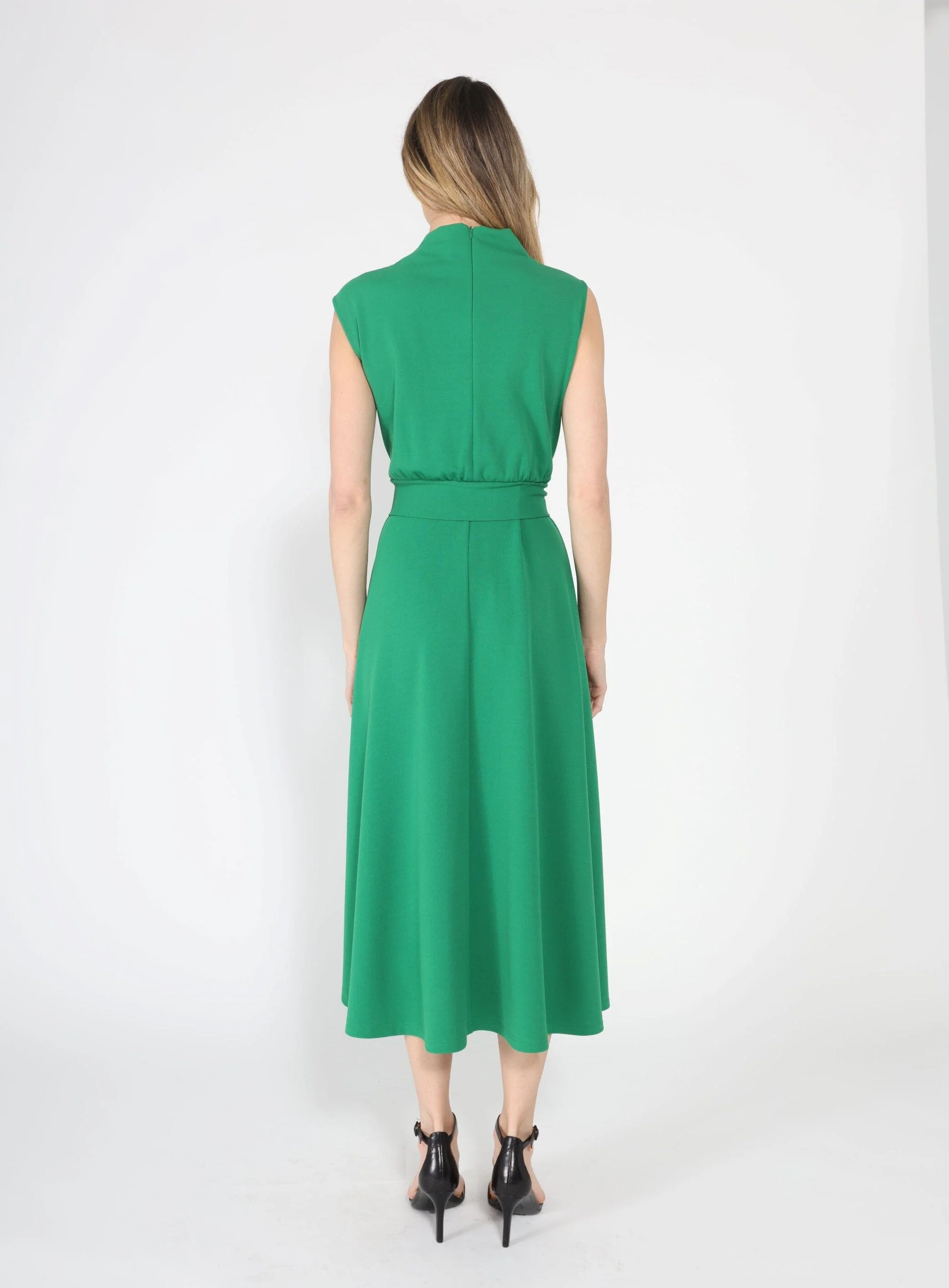 Solid Color Front Tie Belt Mock Neck Dress - Image 4