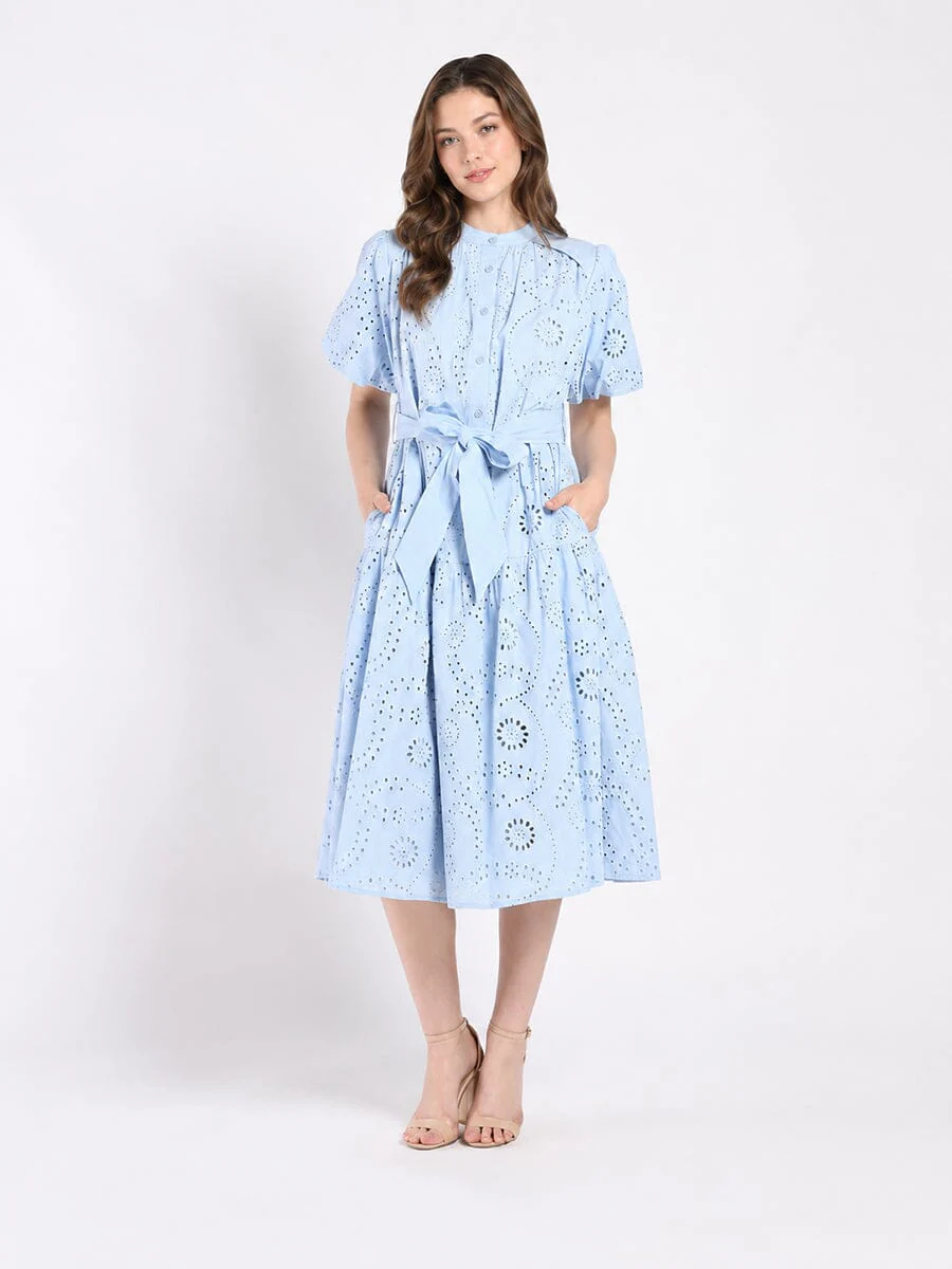Solid Lace A-Line Dress with Balloon Sleeves - Image 2